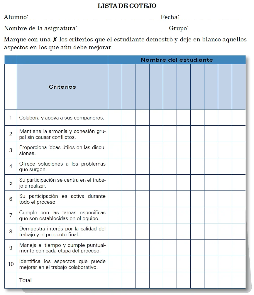 LISTAS DE COTEJO PARA EVALUAR TRABAJO EN EQUIPO