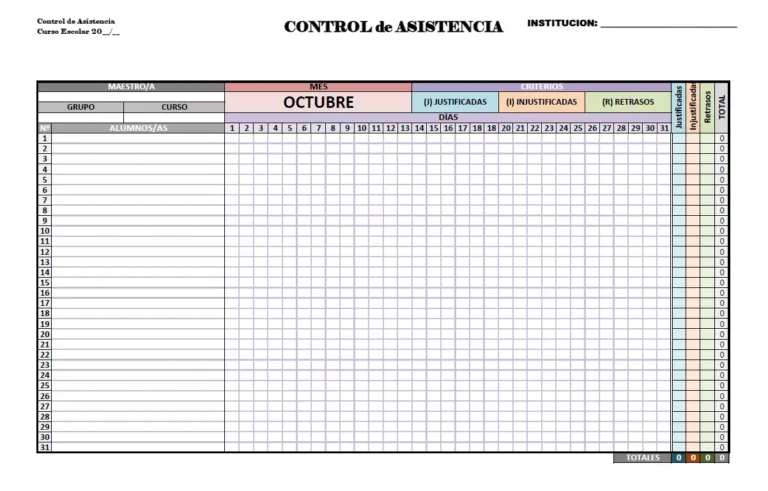 Lista de Control de Asistencia de Alumnos en Excel