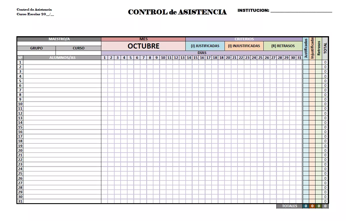Lista de Control de Asistencia de Alumnos en Excel