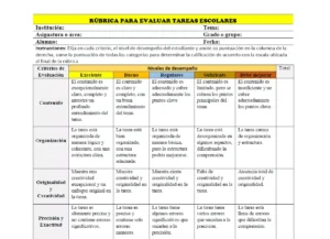 Rúbrica para evaluar tareas escolares